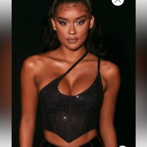 Rain On Me Embellished Corset Crop Top in Black